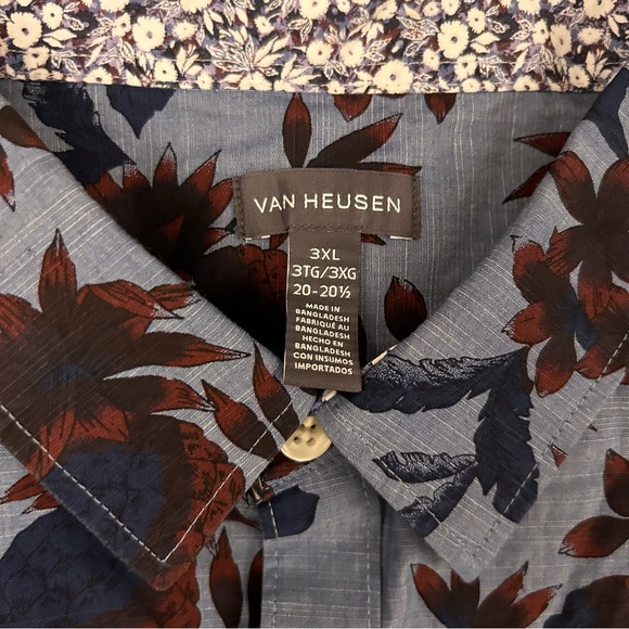 VAN HEUSEN Men’s Size 3XL Camp Shirt 
Pineapple & Floral Print Hawaiian Blue - Picture 10 of 12